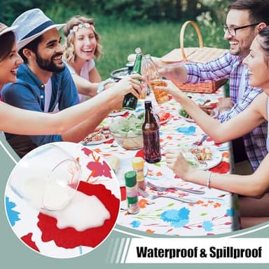 misaya Rectangle Waterproof Vinyl Table Cloth, Wipeable Tablecloth with Flannel Backing, Plastic Table Cover for Dinner, Picnic, Indoor and Outdoor (Flowers, 60" x 84") - Image 2