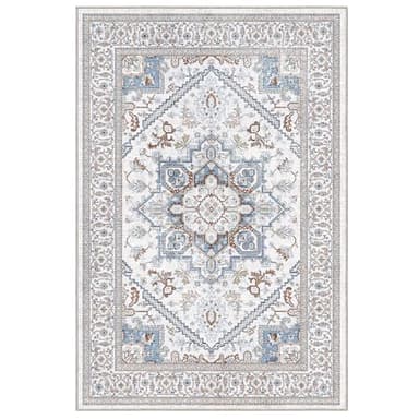 OPPODREAM Soft Neutral Area Rugs 5x7, 5x7 Washable Rug with Non Slip Backing, 5 x 7 Faux Cashmere Low-Pile Carpet, Cream White & Blue & Light Brown - Image 8