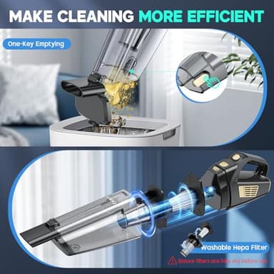 CKIKH Handheld Vacuum Cordless, 15000PA Strong Suction Hand Held Car Vacuum Cleaner Portable with Multi-Nozzles & Washable Filter, Lightweight Dust Busters Rechargeable for Home, Car, Office, Pets - Image 6