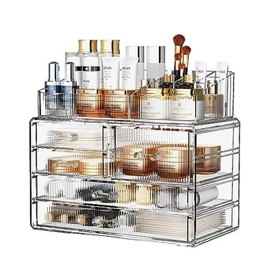 ZHIAI Stackable Storage Drawers, Acrylic Bathroom Counter Organizer Clear Makeup Organizers for Vanity, Kitchen Cabinets, Bathroom, Undersink, Home Organization and Storage (2Top 3 Drawers,) - Image 1