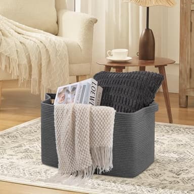 OIASKET 95L Extra Large Blanket Basket, 24" x 16.9" x 14.2" Woven Storage Basket for Living Room, Nursery Blanket Storage for Toys, Towels, Dirty Clothes (Grey) - Image 4