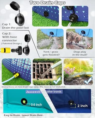 Jasonwell Foldable Dog Kiddie Pool - Hard Plastic Kids Paddling Pool Toddler Baby Swimming Pools for Backyard Collapsible Whelping Box Pet Doggie Cats Wading Pools Bathtub for Puppy Large Dogs 40In - Image 5