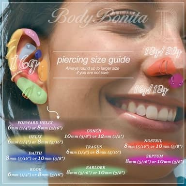 BodyBonita 18G 14K Gold Plated 316L Surgical Steel Nose Rings Hoops 3Pcs Double Hoop Nose Ring CZ Conch Piercing Jewelry Septum Clicker Helix 8mm - Image 6