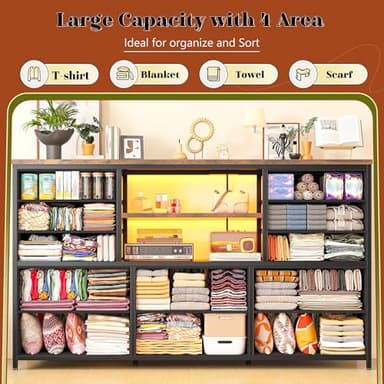 EnHomee Dresser with LED Lights & Power Outlets, 12 Drawers Dresser TV Stand for 60''TV Stand for Bedroom Fabric Dressers & Chest of Drawers, Sturdy Metal Frame, Living Room,Hallway, Rustic Brown - Image 5