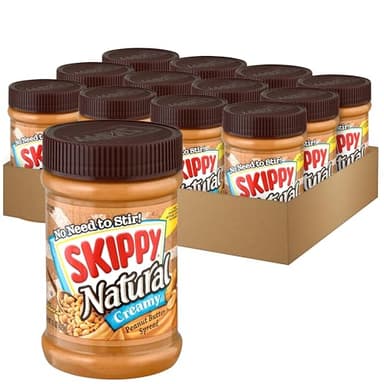 SKIPPY Natural Peanut Butter Spread, Creamy, 7 g protein per serving, 15 oz. (12 Pack) - Image 1