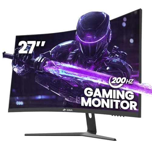 CRUA 27" Curved Gaming Monitor, 180Hz/200Hz FHD 1080P VA Screen 1500R Computer Monitors, 1ms(GTG) with FreeSync, Low Motion Blur, DisplayPort, HDMI, Support Wall Mount Install- Black - Image 1