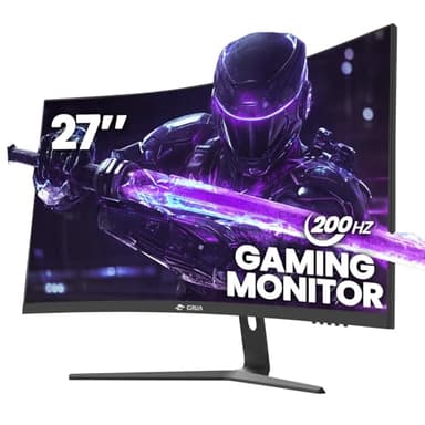 CRUA 27" Curved Gaming Monitor, 180Hz/200Hz FHD 1080P VA Screen 1500R Computer Monitors, 1ms(GTG) with FreeSync, Low Motion Blur, DisplayPort, HDMI, Support Wall Mount Install- Black - Image 1