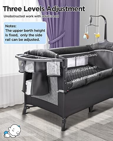 ADOVEL Baby Bassinet Bedside Crib, Pack and Play with Mattress, Diaper Changer and Playards from Newborn to Toddles, Grey - Image 5