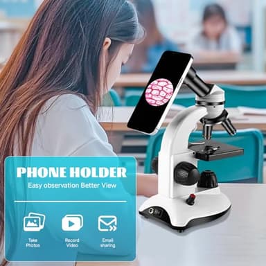 Microscope for Kids Starter Adults 64X-1280X Metal Monocular Microscope for Students School Home Education LED Lights Phone Holder Microscope Kit - Image 3