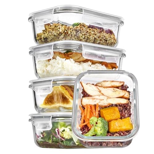 Vtopmart 5Pack 22oz Glass Storage Containers with Lids, Glass Meal Prep Food Container Sets with Snap Airtight Lids for Microwave, Oven, Freezer and Dishwasher - Image 1