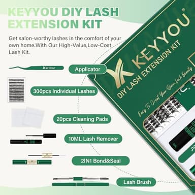DIY Lash Extension Kit KEYYOU 300Pcs Individual Eyelash Extension Kit 50D 0.07C Curl 9-18MIX Lash Clusters Kit with Lash Glue Remover Applicator Easy to Use for Beginners(Kit-50D-0.07C,9-18MIX) - Image 2