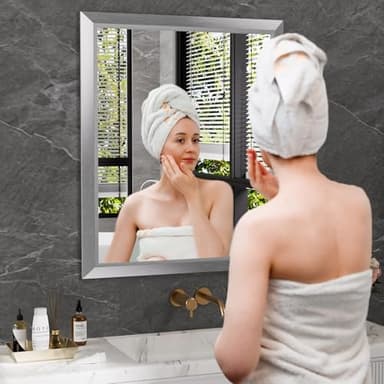 Amorho 24x32 Inch Bathroom Mirror Silver, Thick Metal Framed Wall Mirrors for Over Sink, Brushed Nickel Mirror Perfect for Bedroom, Living Room, Entryway, Rectangle (Horizontal/Vertical). - Image 6