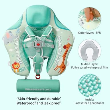 Mambobaby Float with Canopy and Tail New Upgraded Non-Inflatable Baby Pool Float Mambo Float Swim Trainer Solid Infant Swim Float Adjustable Pearl Foam Baby Swim Ring - Image 2