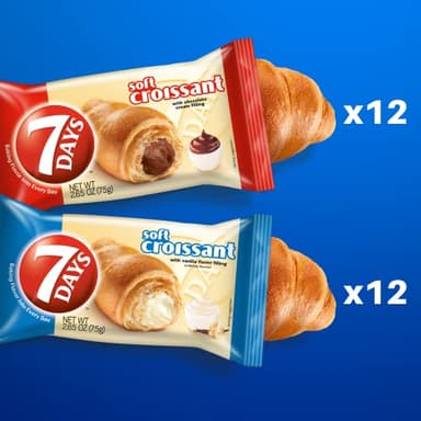 7Days Soft Croissant Variety Pack (24 Count), 12 Chocolate, 12 Vanilla, Breakfast Pastry, Individually Wrapped On The Go Snack (Pack of 24) - Image 2