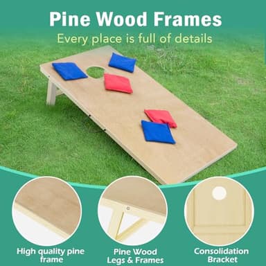 Solid Wood Cornhole Board Set, 4 ft x 2 ft Regulation Size Corn Hole Game Set for Adults with Set of 8 Corn Hole Toss Bags and Carrying Case - Image 3