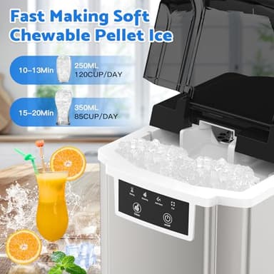 Countertop Ice Makers Machine with Basket and Scoop, 38Lbs/24h Soft Chewable Pellet Ice, One-Click Operation, Nugget Ice Maker for Home, Kitchen, Camping, RV, Office and Party,Sliver - Image 2
