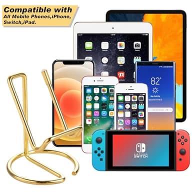 ROPOSY 2 Pack Cell Phone Stand for Desk, Cute Metal Gold Cell Phone Stand Holder Desk Accessories, Compatible with All Mobile Phones, iPhone, Switch, iPad - Image 2