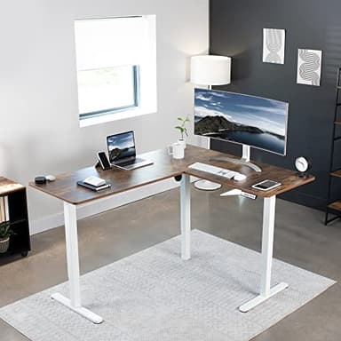 VIVO Electric Corner 63 x 55 inch L-Shaped Standing Desk, Memory Height Adjustment, Rustic Vintage Brown Top White Frame, DESK-E3CTWN - Image 8