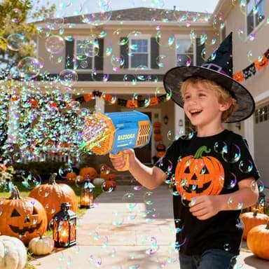 Bubble Gun Bazooka Machine with Solution - 69 Holes Blaster for Outdoor Summer Toy, Party Favors - Blue Halloween Bubble Maker Blowers for Kids - Image 3
