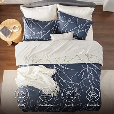 Bedsure Queen Comforter Sets - 7 Pieces Floral Navy Blue Bed Set, Tree Branch Pattern Printed Bed in a Bag Queen with Comforter, Sheets, Pillowcases & Shams - Image 3