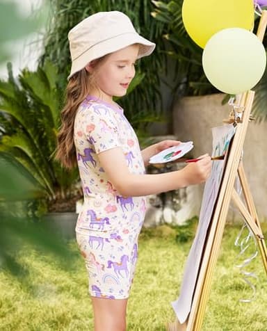 babee Reshinee Bamboo Viscose Toddler Unicorn Girls Kids Pajamas Short Sleeve Summer Cool Snug fit Pjs 3-4Y 2pcs - Image 4