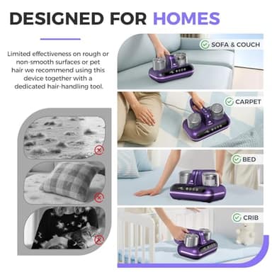 Amzany Mattress Vacuum Cleaner - 5-in-1 Cordless Bed Vacuum Cleaner, Powered by UV-C Light & Ultrasonic Technology, 16Kpa Strong Suction,Low Noise,Suitable for Dust, Pet Hair, Etc - Purple - Image 6