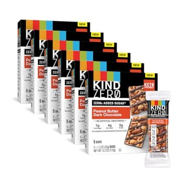 KIND ZERO Added Sugar Bars, Keto Snack, Peanut Butter Dark Chocolate, Good Source of Fiber, Gluten Free, Low Sugar, 5g Protein, 30 Count - Image 1