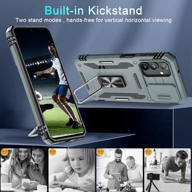 DEERLAMN Case for Samsung Galaxy A16 5G with Slide Camera Cover+Screen Protector (1 Pack), Rotated Ring Kickstand Military Grade Shockproof Protective Cover-Grey - Image 4