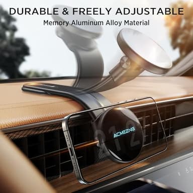 ACMEZING for 15W MagSafe Car Mount Charger, 360% Adjustable Aluminum Alloy Arm, Relocatable Car Phone Holder, Magnetic Wireless Fast Charging, Cell Phone Holder for All Car Models, Black - Image 8