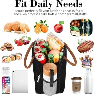 Coobiiya Lunch Box Lunch Bag for Women Adults Men, Reusable Cute Lunch Pail bag - Leakproof, Insulated Lunch Box Tote with Large Capacity, Cooler Lunch Container for Work/Travel/Office (Black) - Image 4