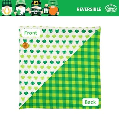 CROWNED BEAUTY St Patricks Day Dog Bandanas Reversible Small 2 Pack, Irish Clover Set, Green Plaid Adjustable Triangle Holiday Scarves for Dogs Cats Boy Girl Pets DB160-S - Image 5