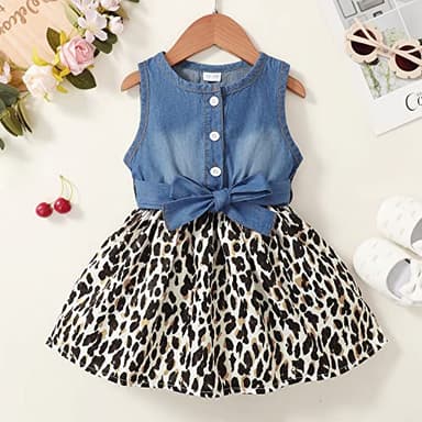 Baby Girl Dress 12 Month Infant Summer Sleeveless Denim Leopard Sundress 1 Year Old Outfits Cute Clothes 12-18 Months - Image 4
