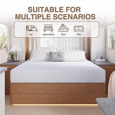 Dyonery RV Mattress King, 10 Inch Memory Foam Camper Mattress Fiberglass Free Bed in a Box Designed & Assembled in The USA, CertiPUR-US Certified, 80"x72"x10", White - Image 2