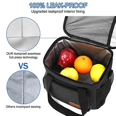 Femuar Reusable Lunch Box for Men/Women - Insulated Lunch Bag Leakproof Lunchbox for Work Office Picnic Beach - Freezable Lunch Cooler Bag with Adjustable Shoulder Strap - Black - Image 5