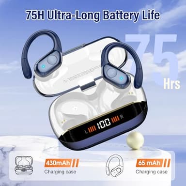 Wireless Earbuds Bluetooth 5.4 Headphones 75H Playtime Stereo Deep Bass Sports Ear Buds with Earhooks, LED Display Bluetooth Earbuds with 4 ENC Mic, IP7 Waterproof Earphone for Running, Dark Blue - Image 3