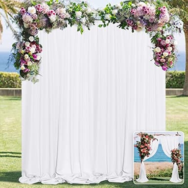 10 ft × 10 ft White Backdrop Curtain for Wedding Decor Holiday Party - White Wedding Backdrop Polyester Photography Backdrop Drapes Baby Shower Birthday Privacy Sliding Curtains Home Decor, 2 Panels - Image 1