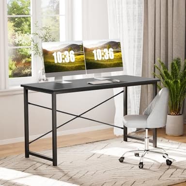 Sweetcrispy Small Computer Office Desk 32 Inch Kids Student Study Writing Work with Metal Frame Wood Tabletop Modern Simple Home Bedroom PC Table - Black - Image 2