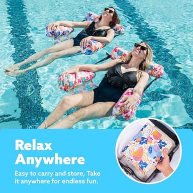 Sloosh Pool Floats Chairs Adult, 2 Packs Inflatable Pool Lounge Chairs,Blow up Hammock Pool Noodles Floats for Adults,Flower Pattern Floating Water Chair for Pool Lake River(Tropical Flowers) - Image 5
