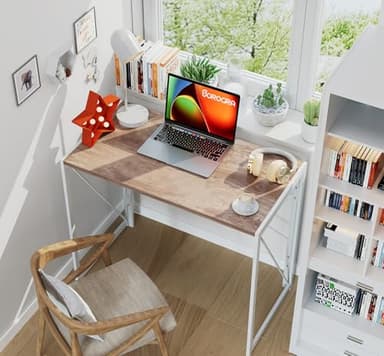 Coavas Folding Desk 31.5 inch Foldable Small Portable Computer Desks, Spaces Saving Writing Sturdy Table for Bedroom, Home Office, Dorm, Apartment, Pre Assembled, Oak - Image 6