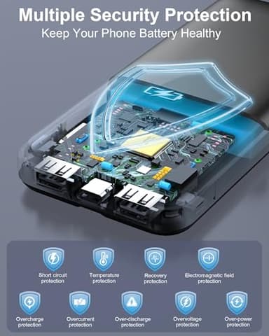 Hosgubo Power Bank 10000mAh, Portable Charger with Built in Cable 5V/3A High-Speed Charging, 4 Output 2 Input LED Display Slim Powerbank for iPhone 15/14/13, Galaxy S23/22, Tablet and etc - Image 4