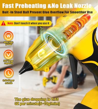 Hot Glue Gun Cordless – Craft Glue Guns, Compatible with DeWalt 20V Lithium-ion Battery(NO Battery, Tool Only) Full Size Hot Glue Gun Quick Heating with 10Pcs 0.43" Glue Sticks for Arts & Crafts & DIY - Image 3
