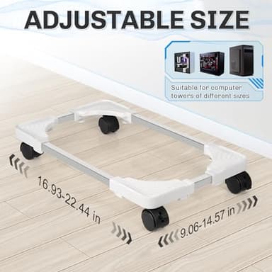 Liitrton Mobile CPU Stand Adjustable Computer Tower Stand with 4 Caster Wheels Fits Most PC (White) - Image 3