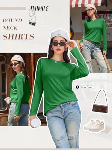 ATHMILE Christmas Womens Long Sleeve T Shirts Crewneck 2025 Fall Trendy Tops Tunic Outfits Fitted Shirts Basic Tee St Patrick's Day Shirts Green - Image 3