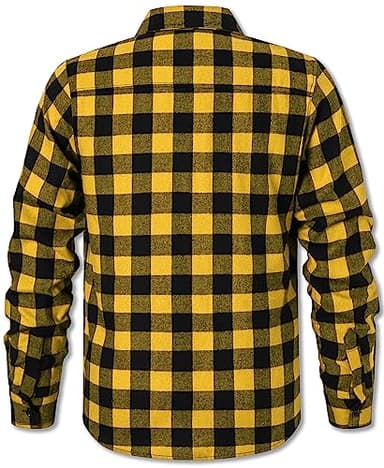 Cromoncent Men's Casual Plaid Flannel Long Sleeve Button Down Shirt,Yellow Black,Large - Image 3