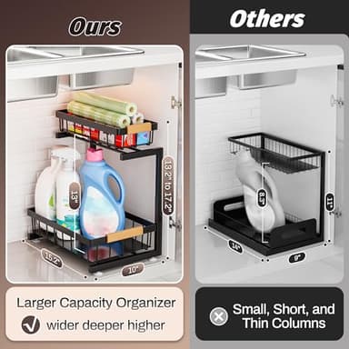 ADBIU Under Sink Organizer, 2 Pack 2 Tier Expandable Height (13.2" - 17.2") Pulling Out Kitchen Bathroom Cabinet Organizers - Image 2