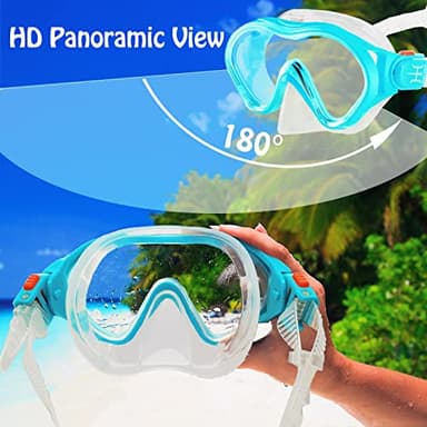 HH HHAO SPORT Kids Mask Fins Snorkel Set Snorkeling Packages, with Diving Mask, Snorkel, Adjustable Swim Fins, Mesh Bag, Anti-Fog Anti-Leak Snorkeling Gear for Kids for Snorkeling Swimming Diving - Image 2