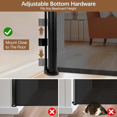 55" Extra Tall Cat Gate for Stairs - No Jump, 55" Wide Retractable Baby Gates Outdoor Retractable Gate Indoor Mesh Baby Gate Retractable Pet Gate, Extra Tall Pet Gate Tall Dog Gates for Doorways/Black - Image 7