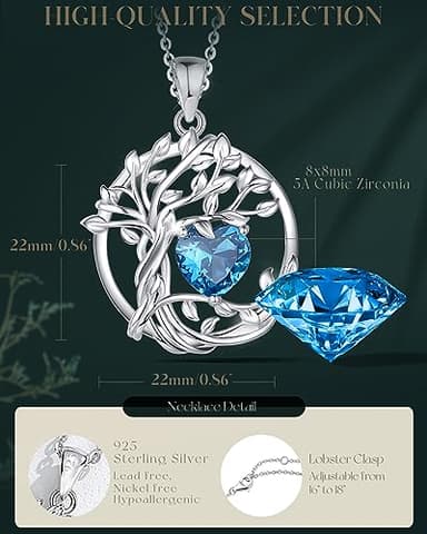 FANCIME Tree of life December Birthstone Necklace for Women Sterling Silver Tree Jewelry London Blue Topaz Pendant November Gemstone Anniversary Birthday Christmas Gifts for Wife Mom Her - Image 4