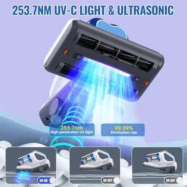Mattress Vacuum Cleaner Bed Vacuum with 16Kpa Suction 253.7nm UV-C Light, 30000 RPM/Min Dual Brushroll Rotation & Heating Tech & Ultrasonic, 10'' Dual Widened Suction Port, 500W, Corded - Image 3