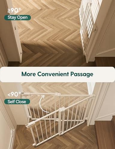 Babelio 34" Tall No Bottom Bar Baby/Dog Gate for Stairs, House and Doorways, 29.7-46.5" Auto Close Safety Pet Gates with Large Walk Thru Door, Hardware Mount, White - Image 5